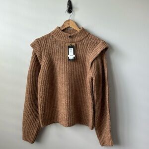 NWT Vero Moda Ruffle Shoulder Camel Knit Sweater L